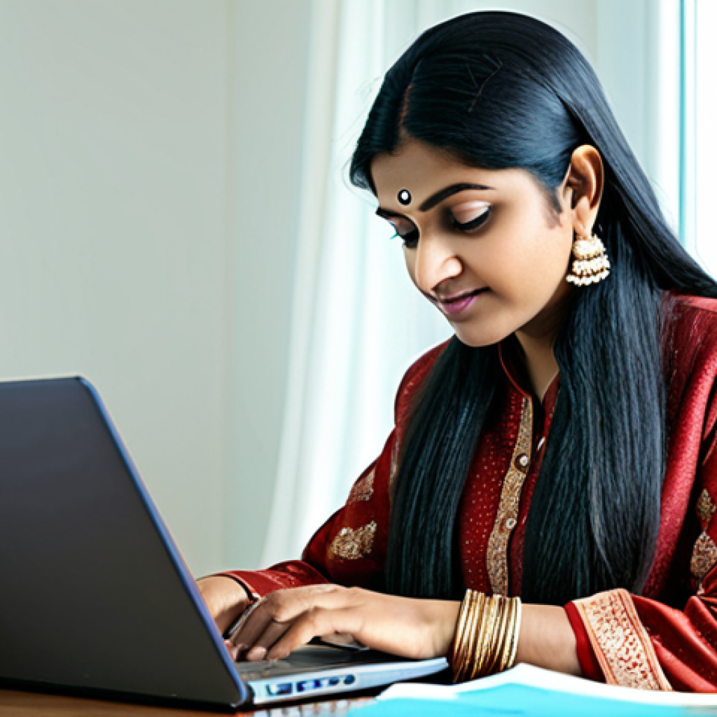 가전제품 수명 연장 팁 - **Prompt:** A professional Indian woman in a modest salwar kameez, working on a laptop at a brightly...