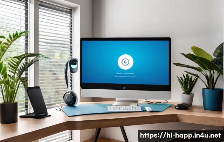 홈 오피스 가전 선택 - A modern home office setup designed for a Hindi-speaking professional, featuring a sleek 4K monitor ...