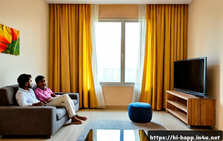 Home 17 TV 크기 선택 가이드 - Photorealistic modern Indian living room showing a practical TV size comparison: three wall-mounted ...